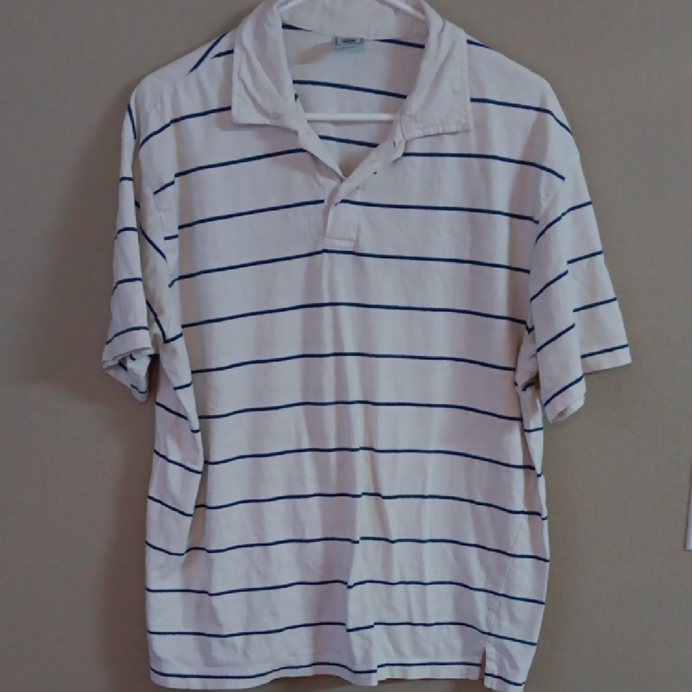 Old Navy Classic White Striped Polo Shirt Size Large